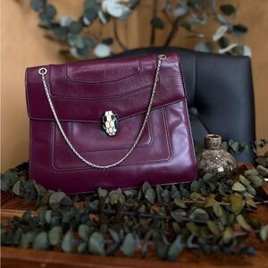Bvlgari Serpenti Collection Elegant Burgundy Chain Shoulder Bag